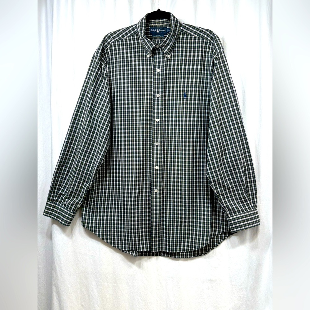 Ralph Lauren Blake Button Down Mens Shirt Size Large Plaid Green Yellow White
